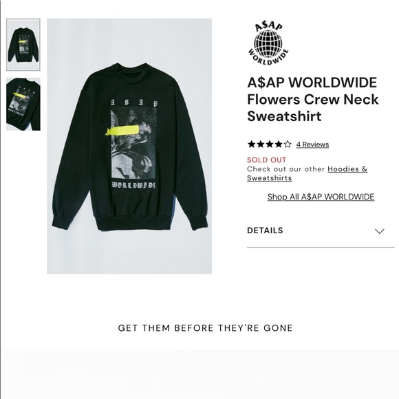 A$AP WORLDWIDE- Flowers Crew Neck Sweatshirt - Picture 10 of 10